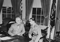 Photograph of President Truman with the Shah of Iran in the Oval Office., ca. 11/18/1949 - ARC Identifier: 200151.